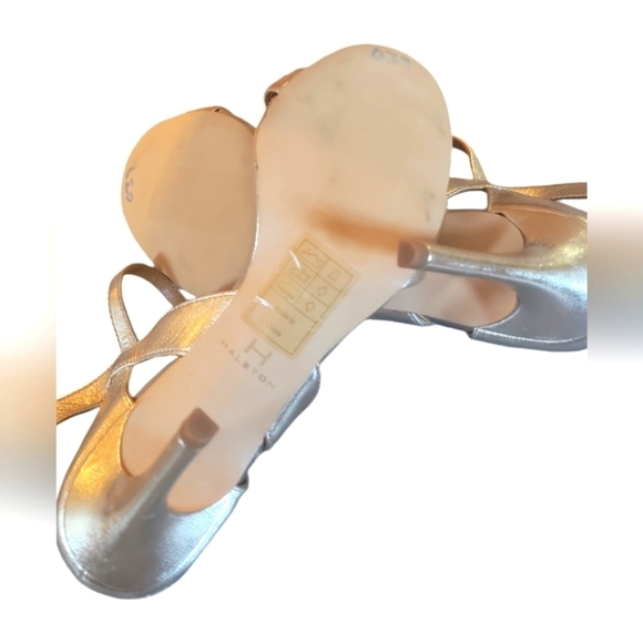 H by Halston Heritage Metallic Gold Leather Stiletto  Adjustable  Strap Sz 7M - Picture 4 of 7